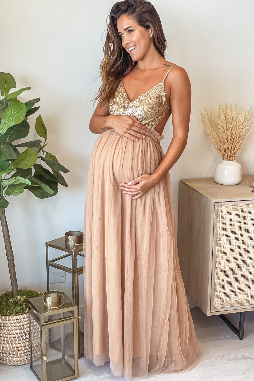 Champagne Glitter Top Maternity Tulle Maxi Dress | Saved By The Dress Saved by the Dress Champagne Glitter Top Maternity Tulle Maxi Dress | Saved By The Dress Saved by the Dress