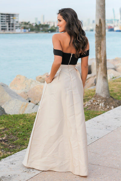 Champagne Maxi Dress with Floral Embroidered Top