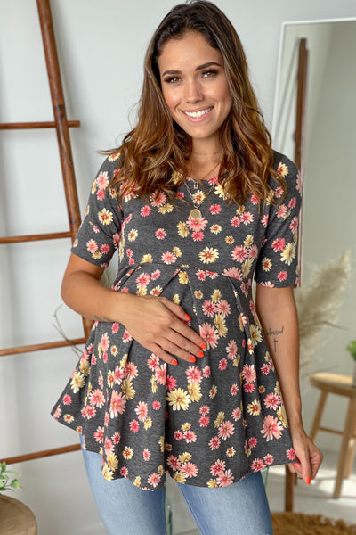 Charcoal Floral Printed Maternity Top