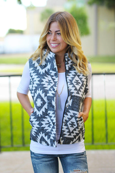 Charcoal Aztec Vest with Pockets