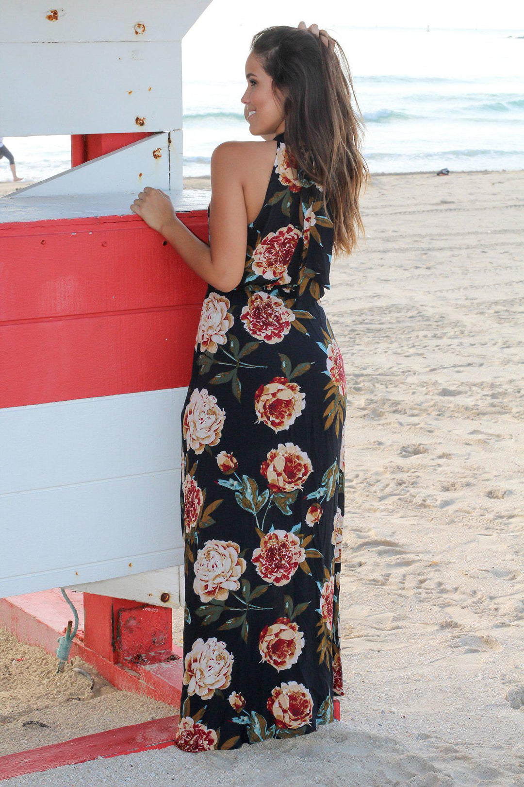 Charcoal Floral Halter Neck Maxi Dress | Maxi Dresses Saved by the Dress Charcoal Floral Halter Neck Maxi Dress | Maxi Dresses Saved by the Dress
