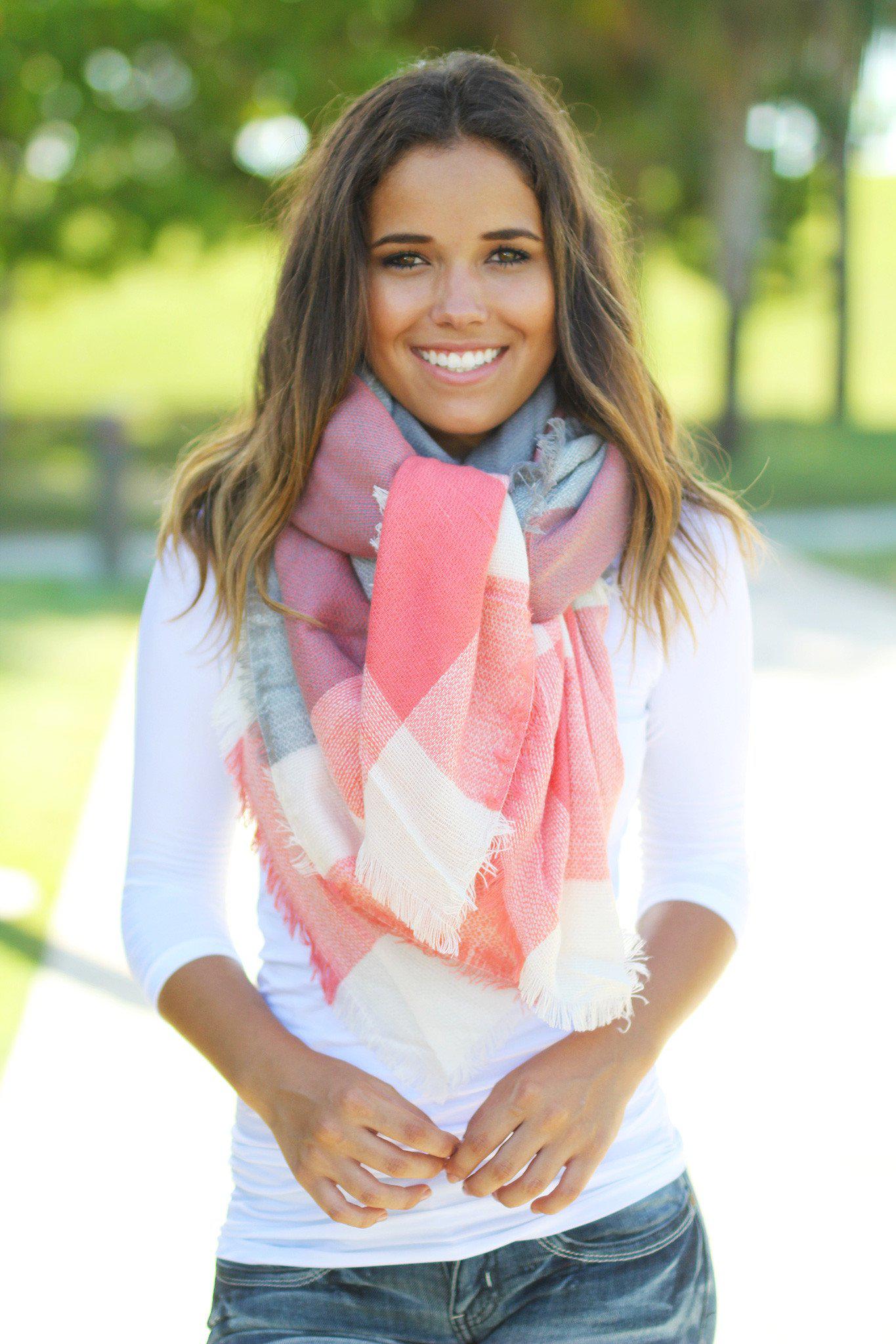 Gray and Coral Scarf