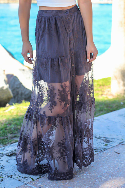 Charcoal Lace Maxi Skirt