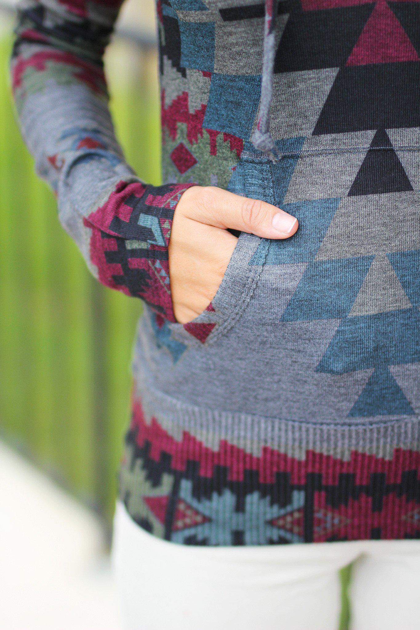 Charcoal Tribal Print Hooded Sweater