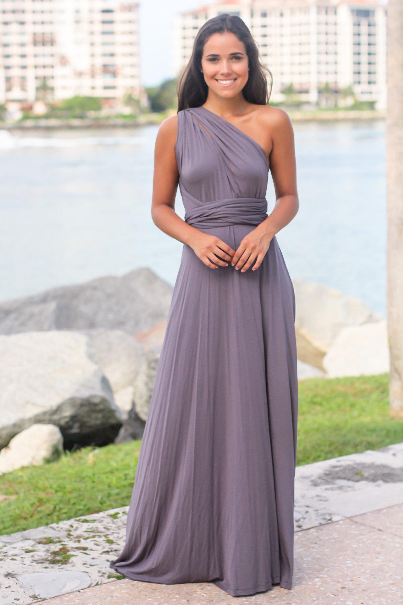 Charcoal Tie Maxi Dress with Open Back