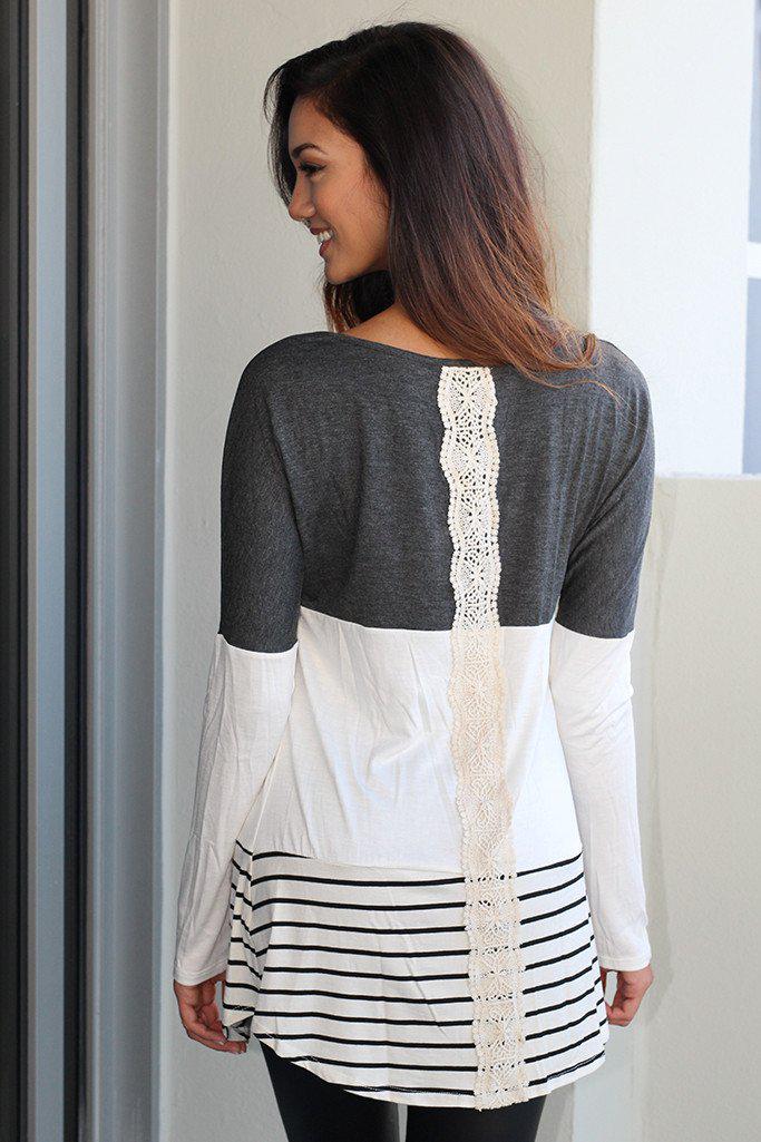 Charcoal Top With Crochet Back