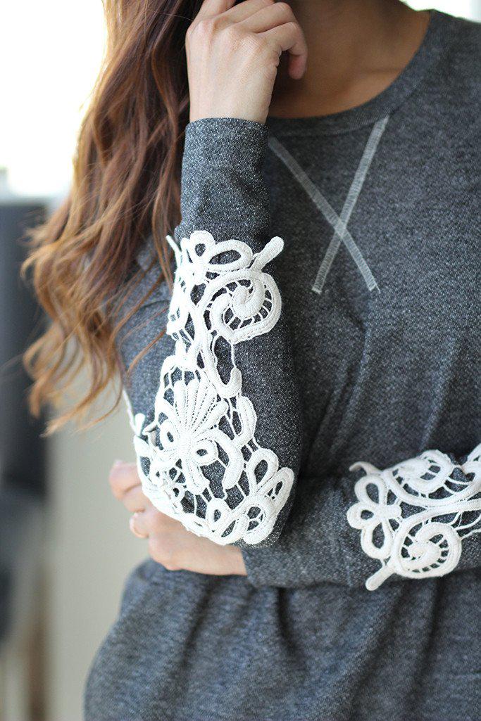 Charcoal Tunic With Crochet Sleeves