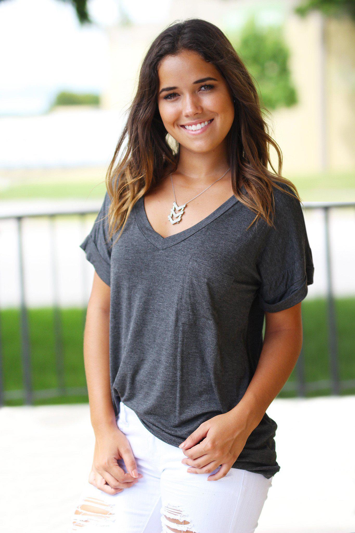 Charcoal V-Neck Top