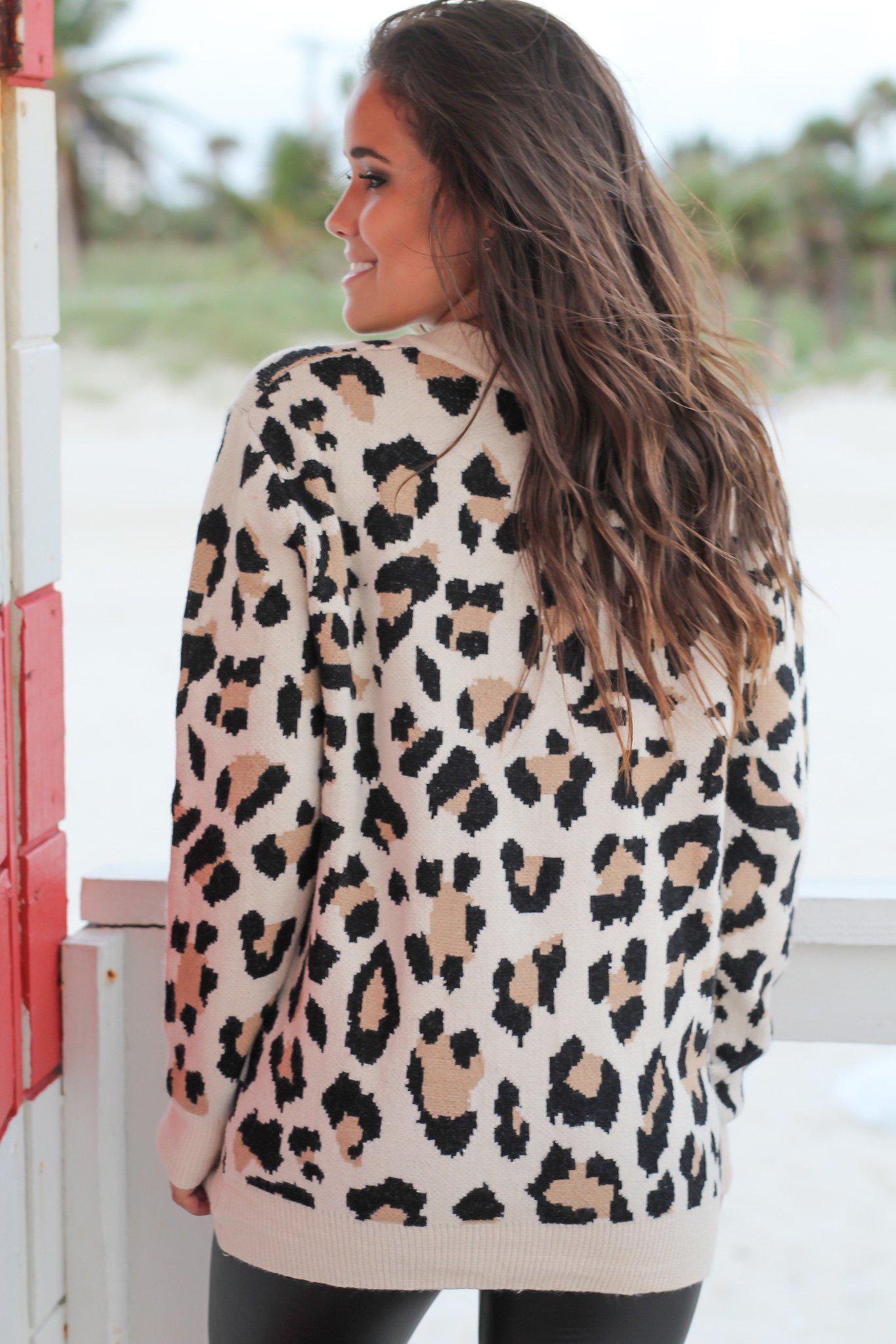 Cheetah Print Lace Up Sweater