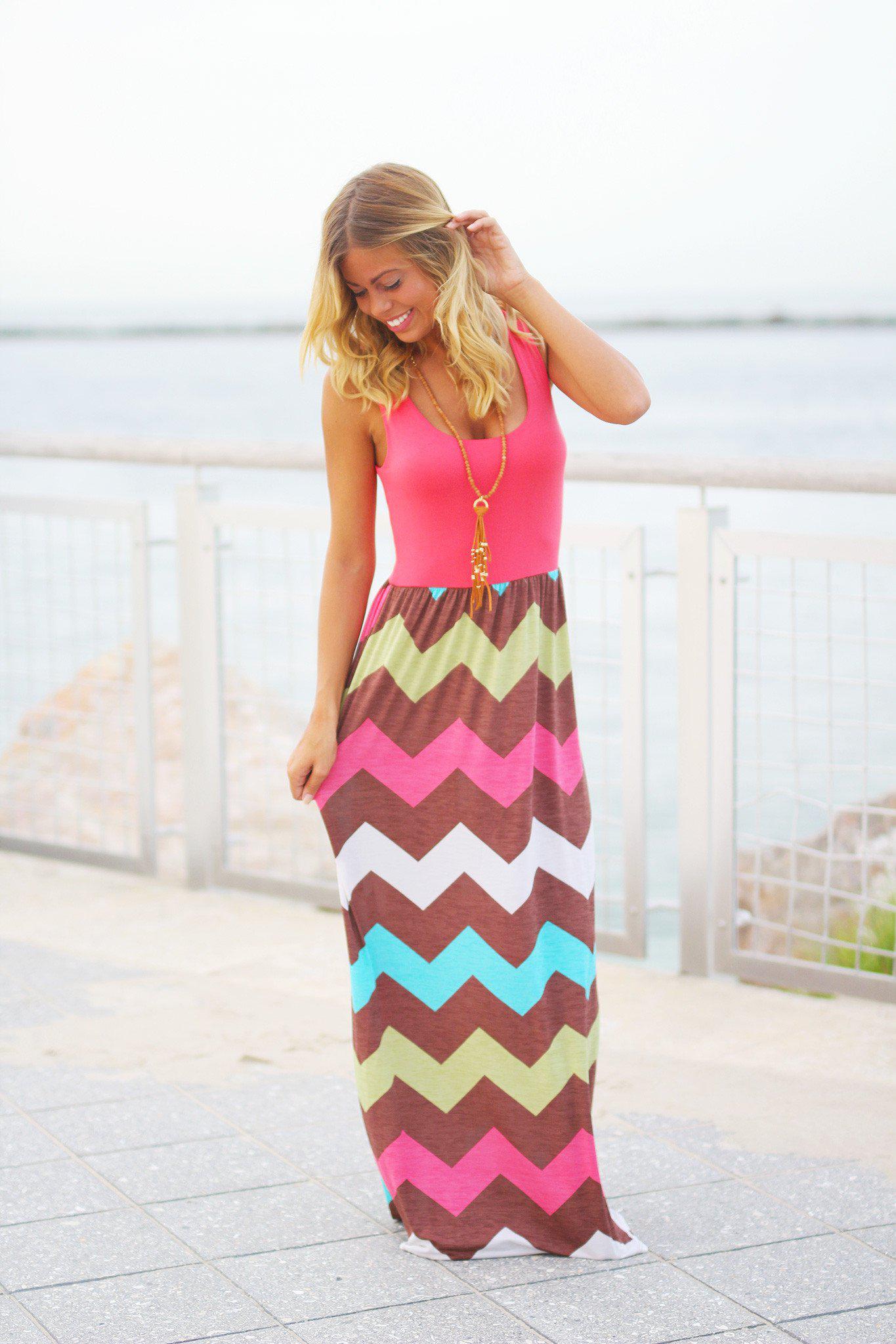 Coral Chevron Maxi Dress | Chevron Coral Maxi Dress | Multi Color Dress Saved by the Dress Coral Chevron Maxi Dress | Chevron Coral Maxi Dress | Multi Color Dress Saved by the Dress