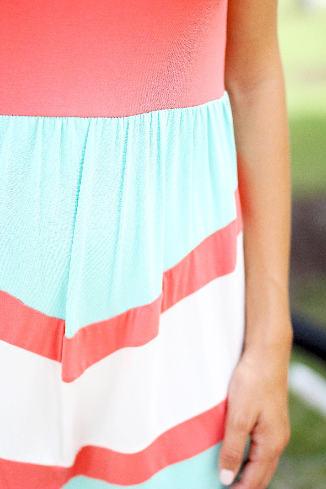Coral and Mint Chevron Short Dress