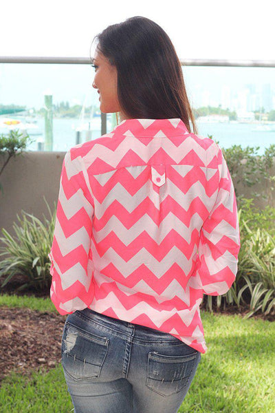 Neon Coral Chevron Top