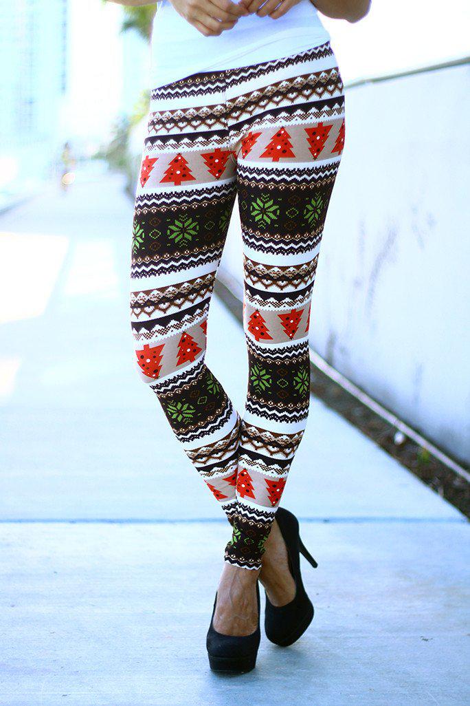 Brown Printed Christmas Leggings