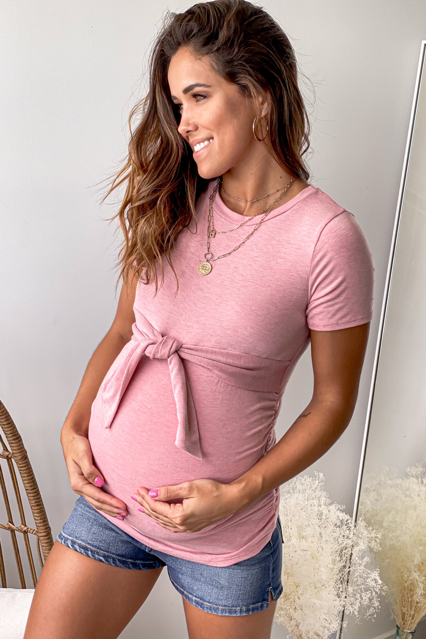 Coral Maternity Top with Tie Front