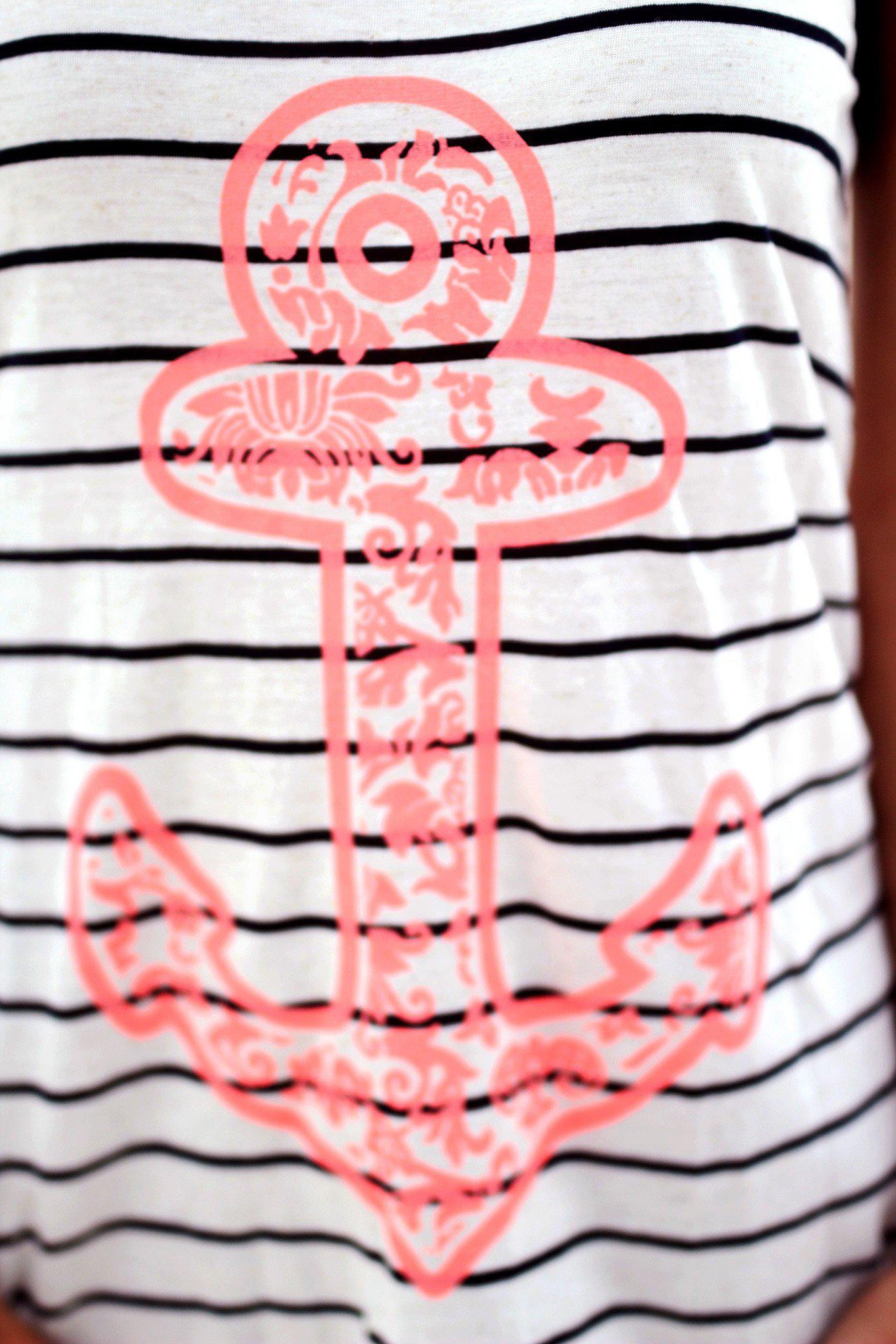 Neon Coral Anchor Top with Back Bow