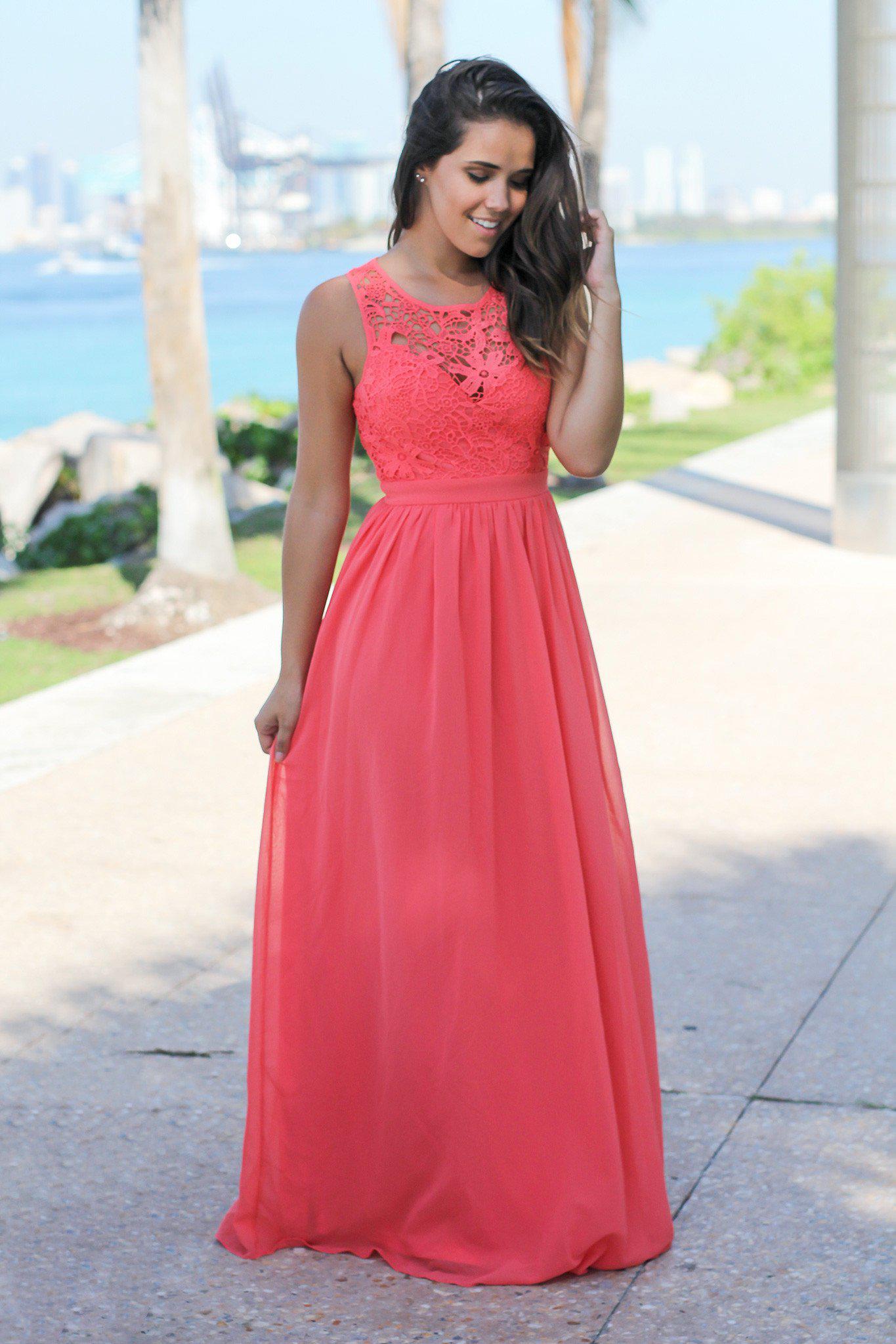 Coral Crochet Maxi Dress with Open Back | Maxi Dresses – Saved by the Dress Coral Crochet Maxi Dress with Open Back | Maxi Dresses – Saved by the Dress