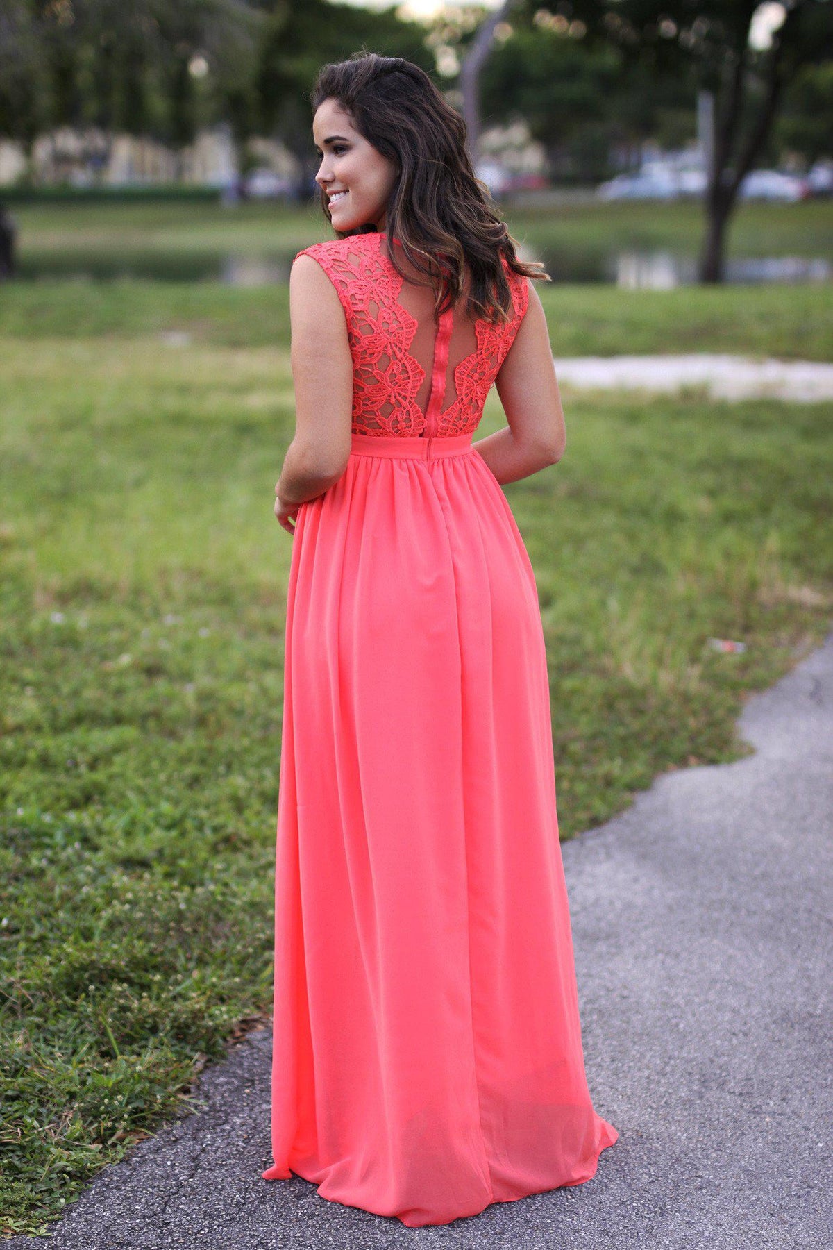 Coral Crochet Maxi Dress with Tulle Back | Bridesmaid Dresses – Saved ... Coral Crochet Maxi Dress with Tulle Back | Bridesmaid Dresses – Saved ...