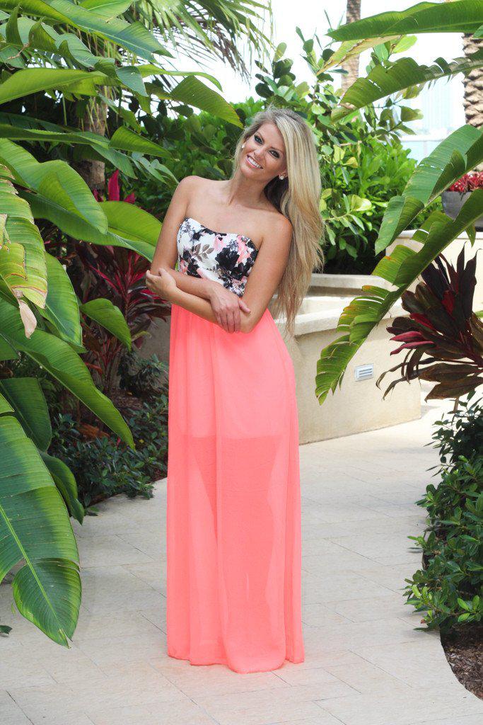 Coral Maxi Dress With Floral Top