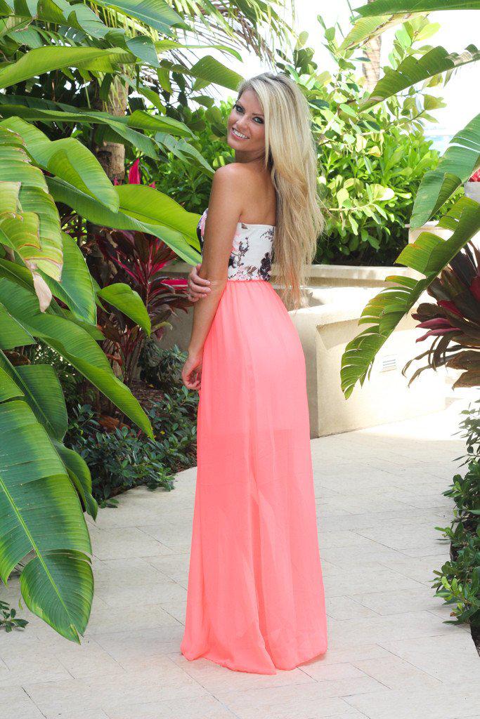 Coral Maxi Dress With Floral Top