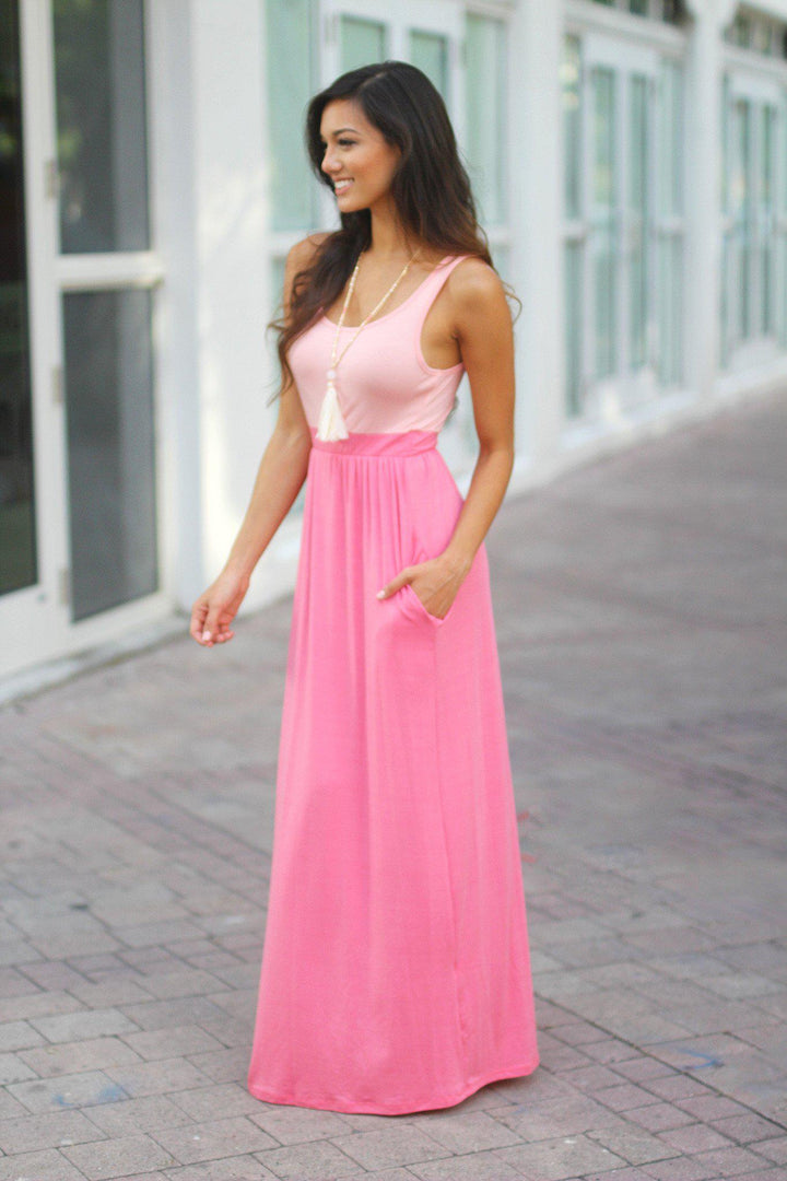 Peach and Coral Maxi Dress with Pockets | Casual Dress  Saved by the Dress