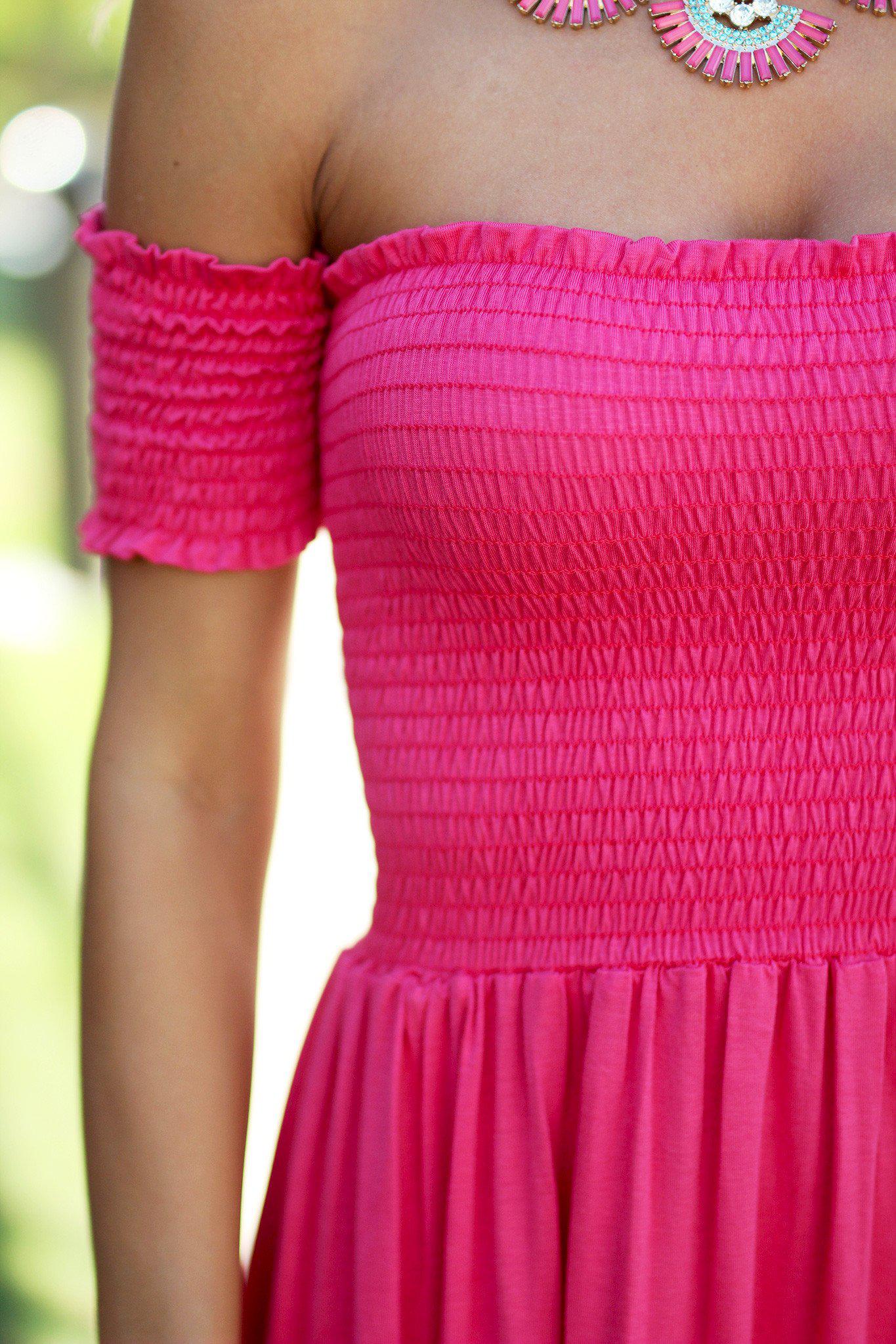 Fuchsia Off Shoulder Maxi Dress