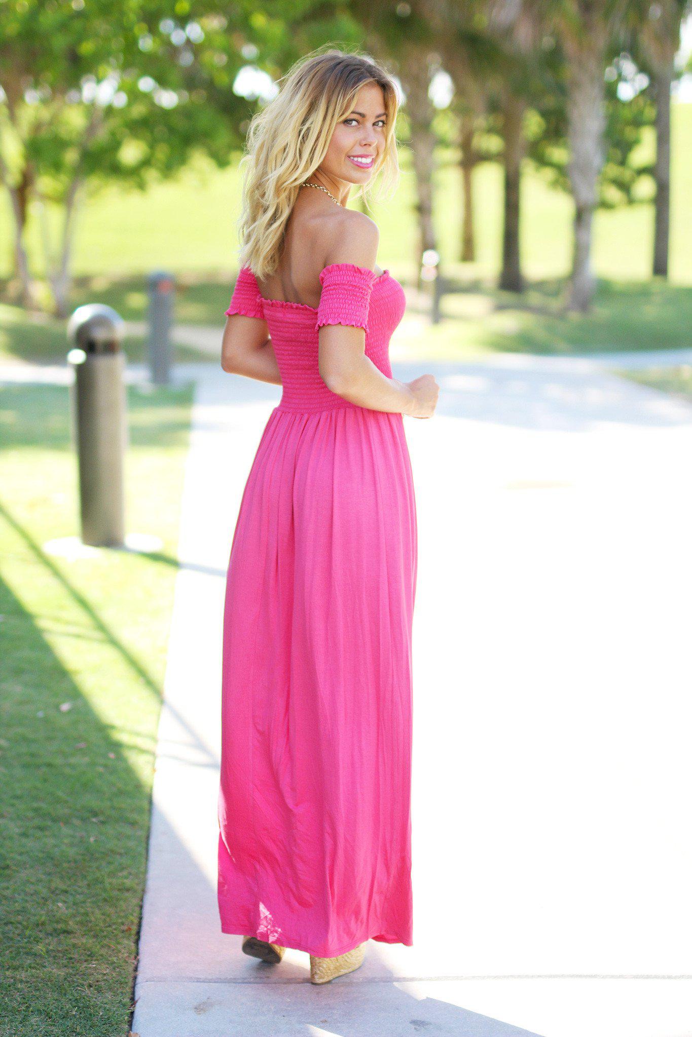 Fuchsia Off Shoulder Maxi Dress