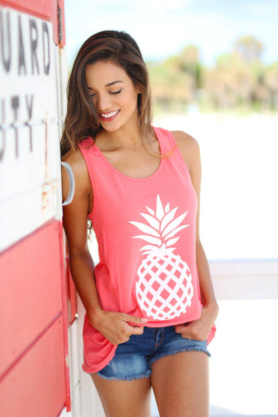 Coral Pineapple Tank Top with Back Bow