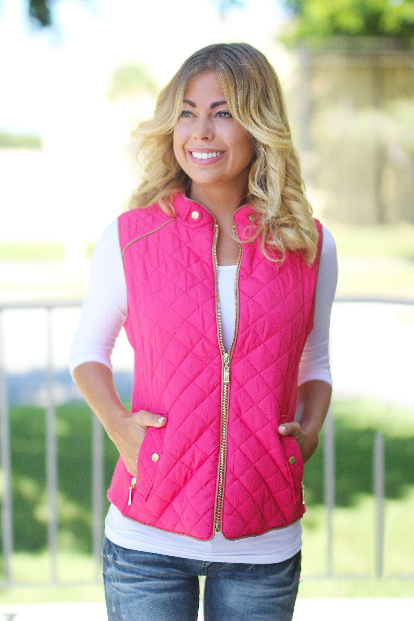 Coral Quilted Vest With Pockets