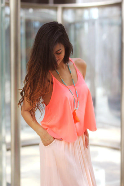 Neon Coral Top with Scalloped Cut Back