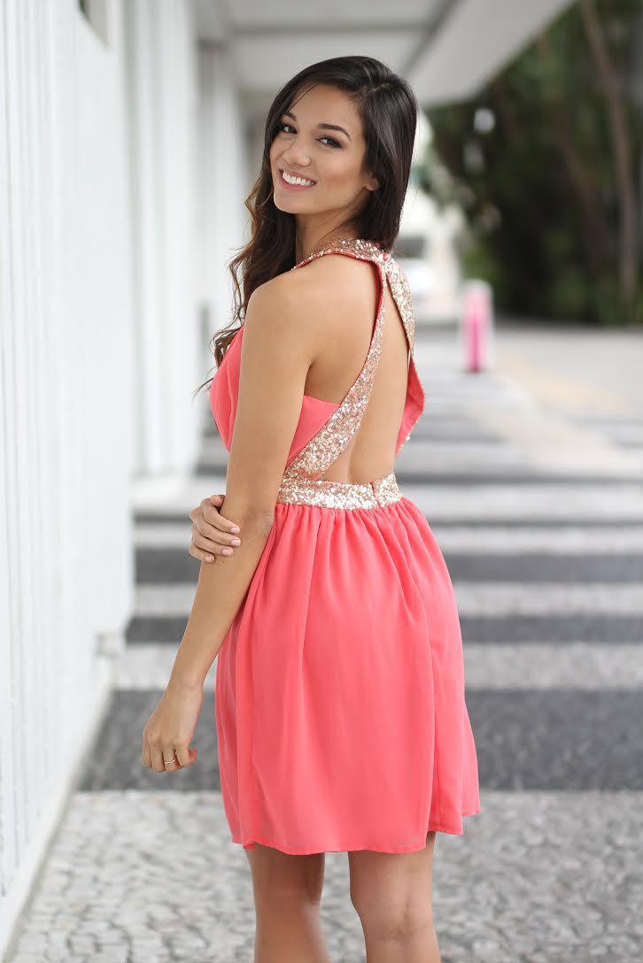 Coral and Gold Sequin Dress Coral Short Dress Saved by the Dress