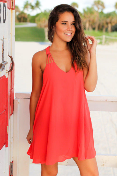 Coral Strappy Short Dress