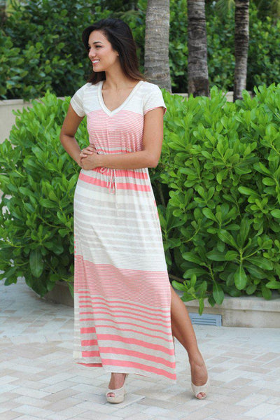 Coral Striped Maxi Dress