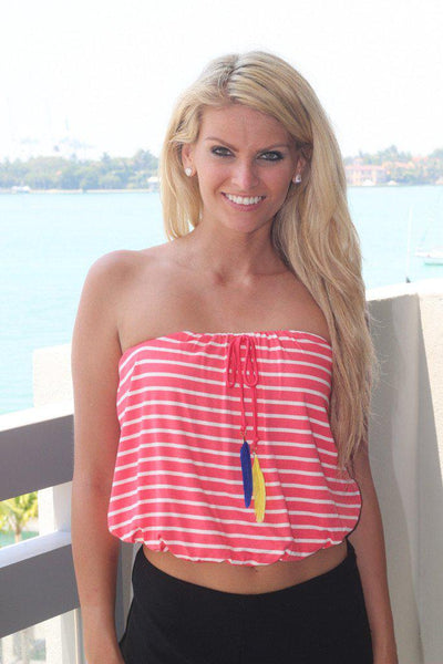 Coral Striped Strapless Top