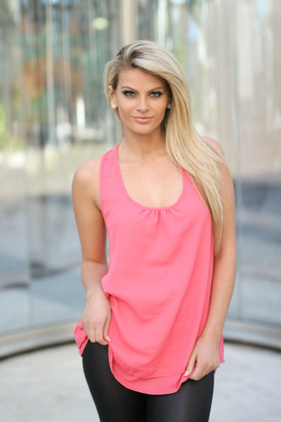 Coral Top with Ruffle Back
