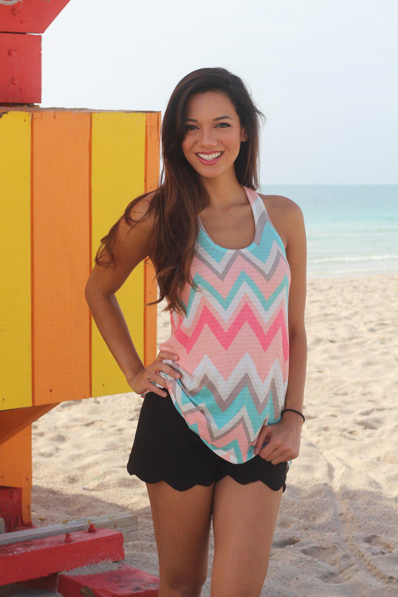 Coral and Mint Chevron Tank Top