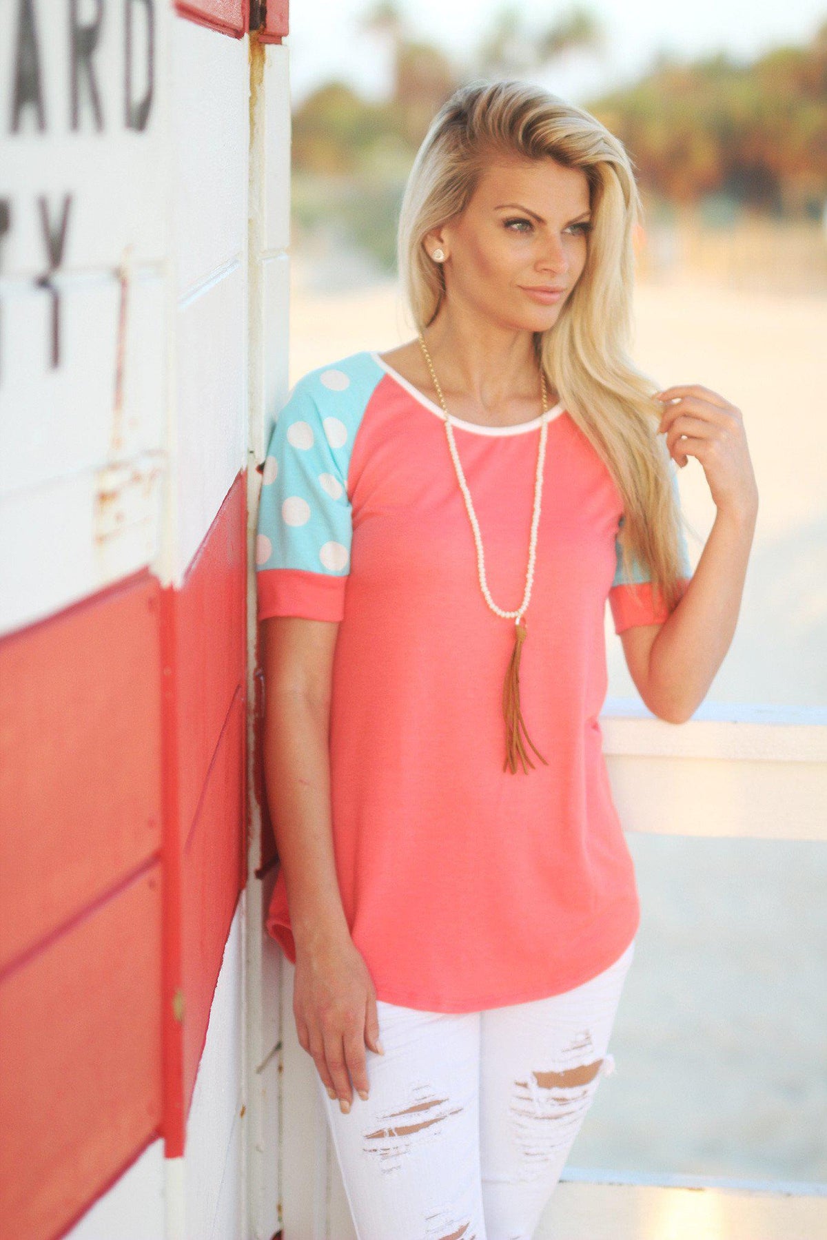 Sea You Soon Collared Top in Hot Coral main image 0