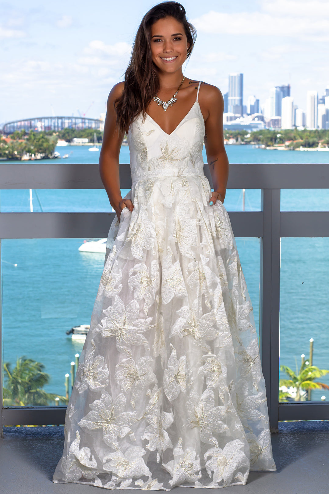 Cream embroidered maxi dress online