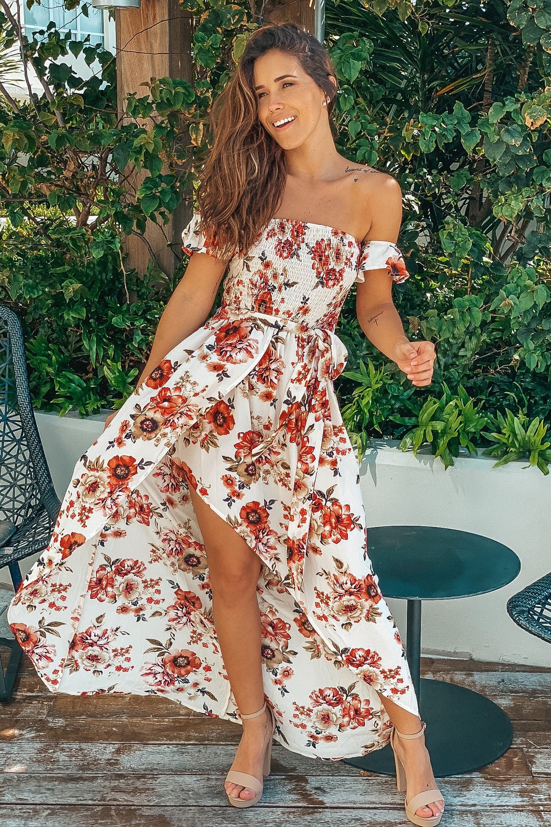 経典 Cream_Floral_High_Low_Dress_13 ニット/セーター