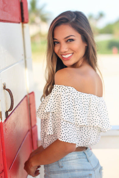 Cream Off Shoulder Top with Star Print