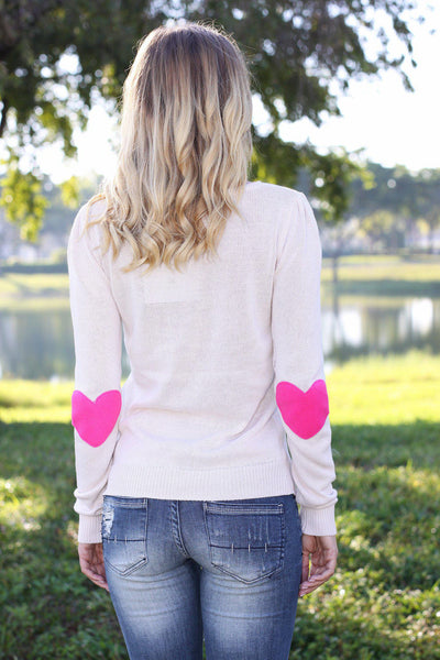 Cream Sweater With Heart Elbow Patches