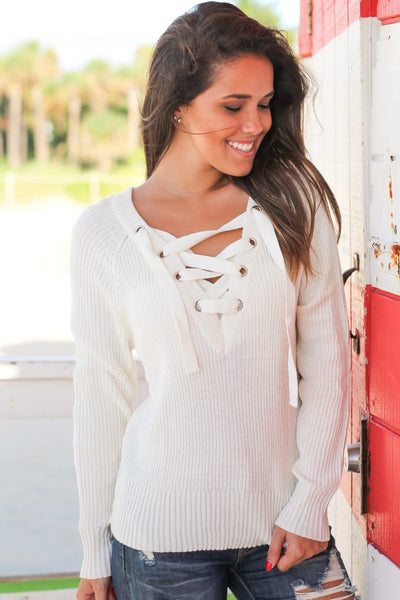 Cream Sweater with Criss Cross Detail