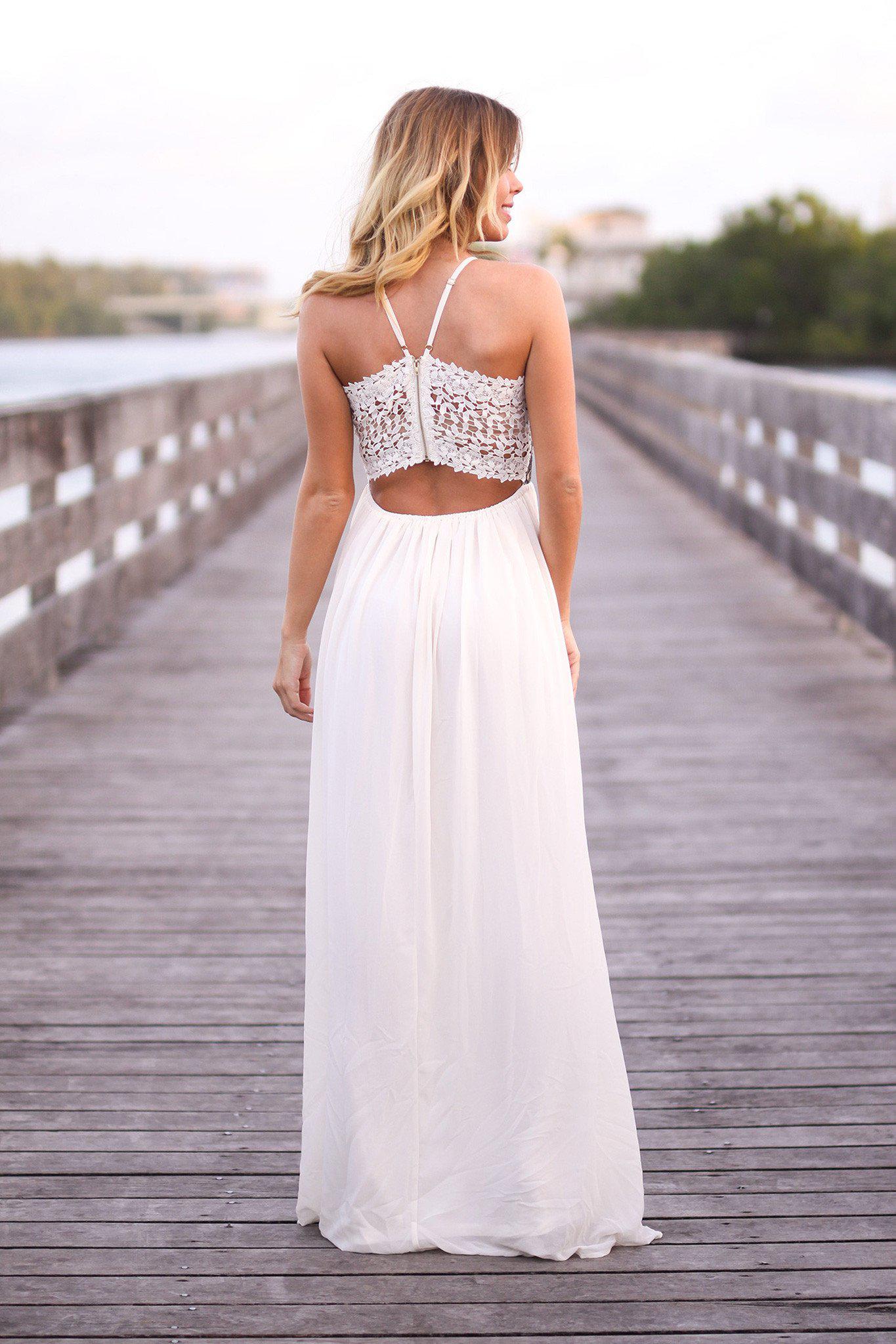 Cream and Black Sequined Maxi Dress with Crochet Back