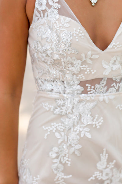 Cream and Nude Embroidered Maxi Dress