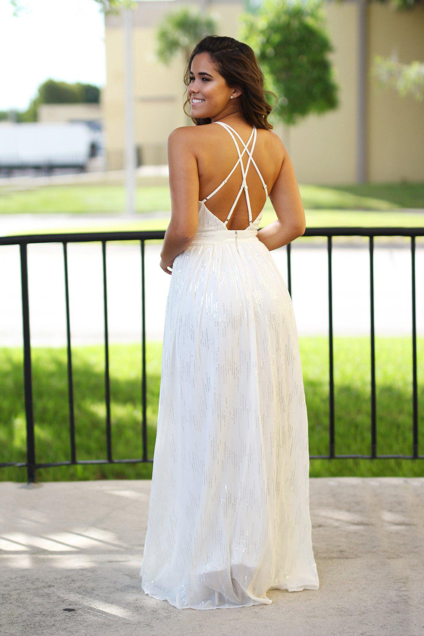 off white open back long dress
