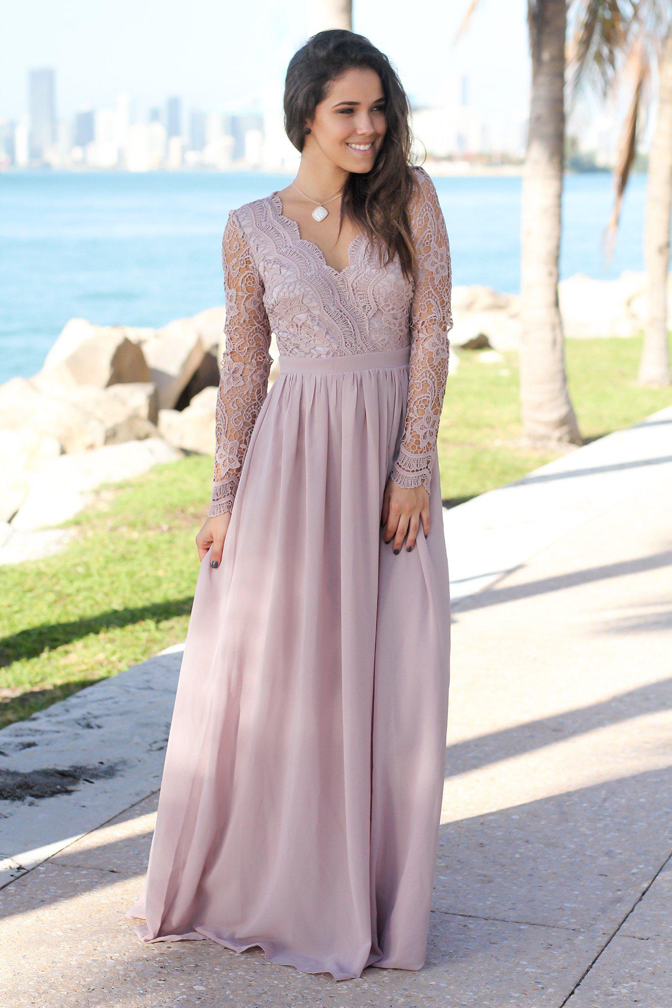 Tan Crochet Maxi Dress with Open Back and Long Sleeves | Bridesmaid Dresses Saved by the Dress Tan Crochet Maxi Dress with Open Back and Long Sleeves | Bridesmaid Dresses Saved by the Dress