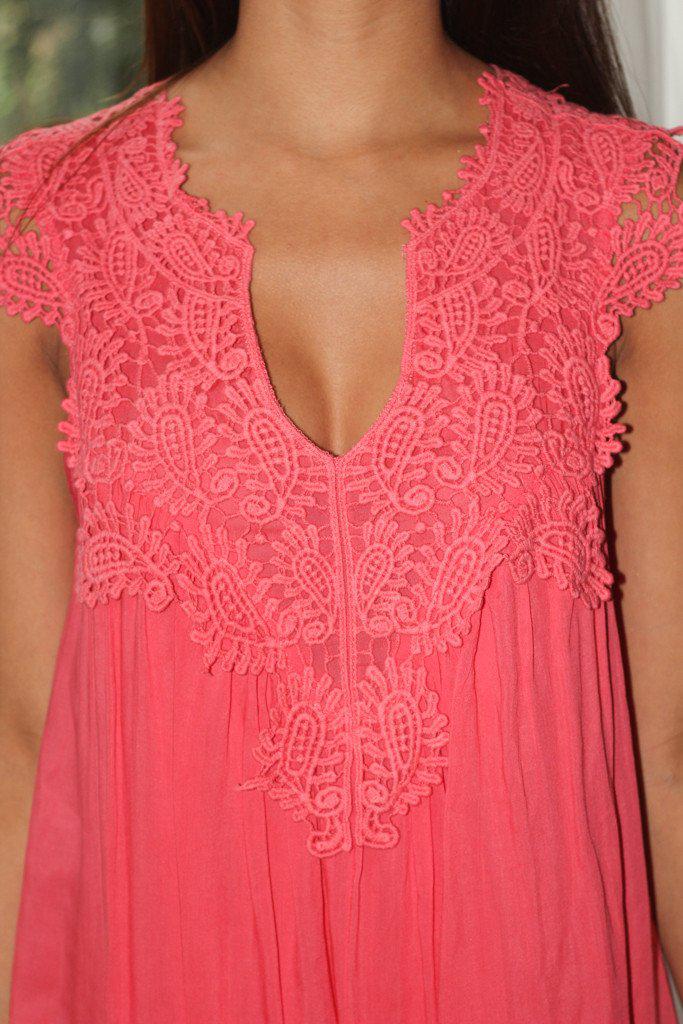 Coral Crochet Short Dress