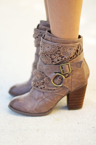 Crunch Time Taupe Booties