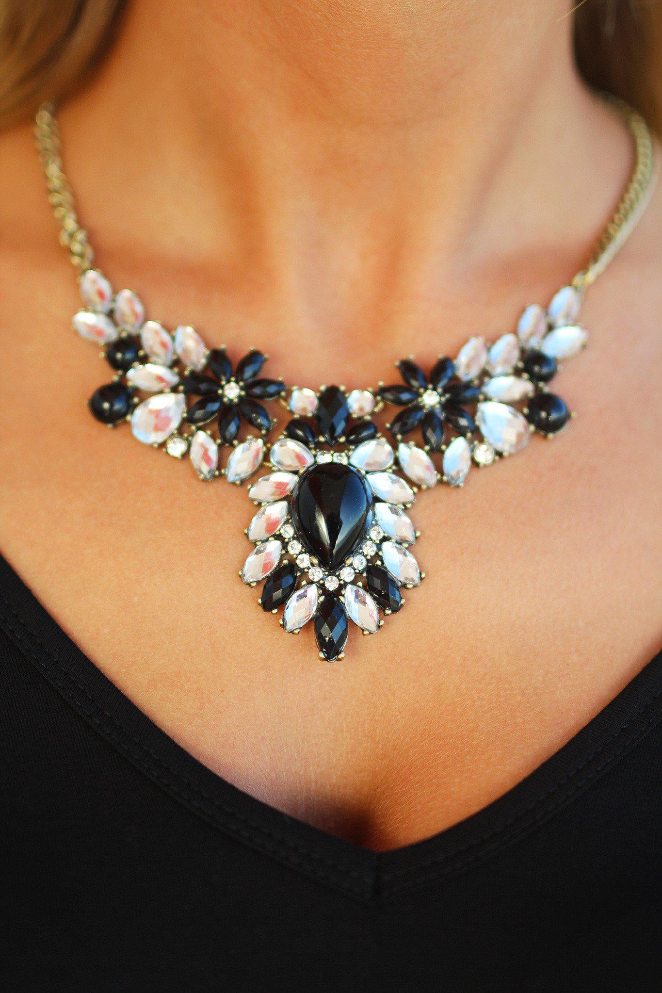 Black and Crystal Beaded Necklace