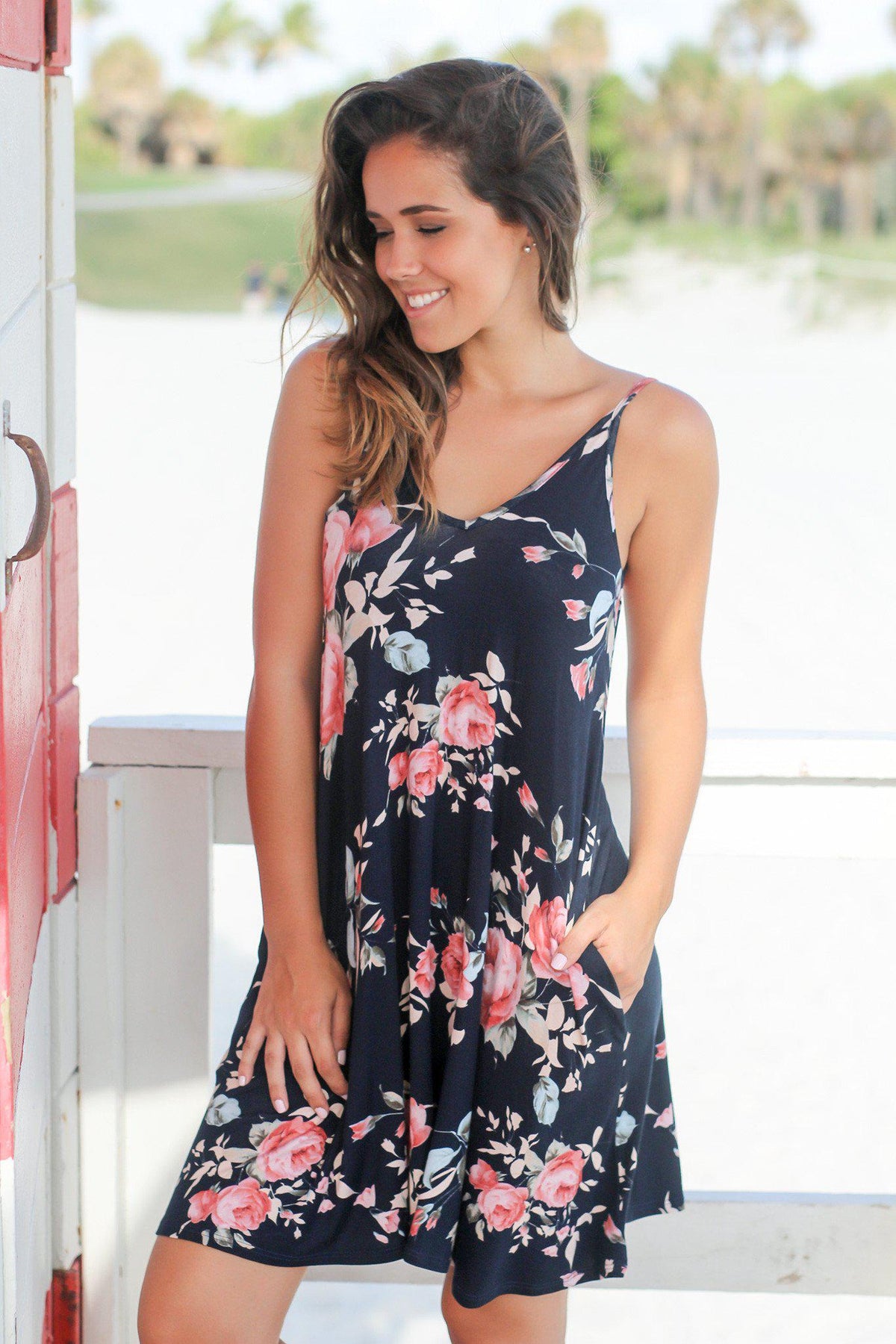 Navy Floral Short Swing Dress | Short Dresses – Saved by the Dress