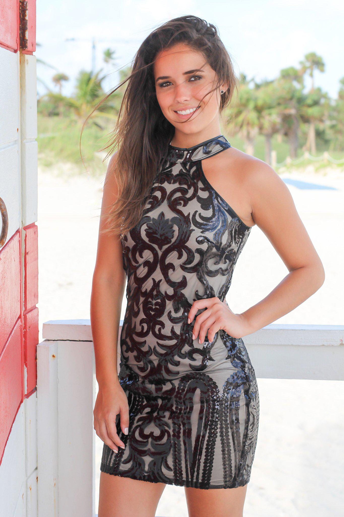 Black Sequin Halter Neck Short Dress | Short Dresses Saved by the Dress Black Sequin Halter Neck Short Dress | Short Dresses Saved by the Dress